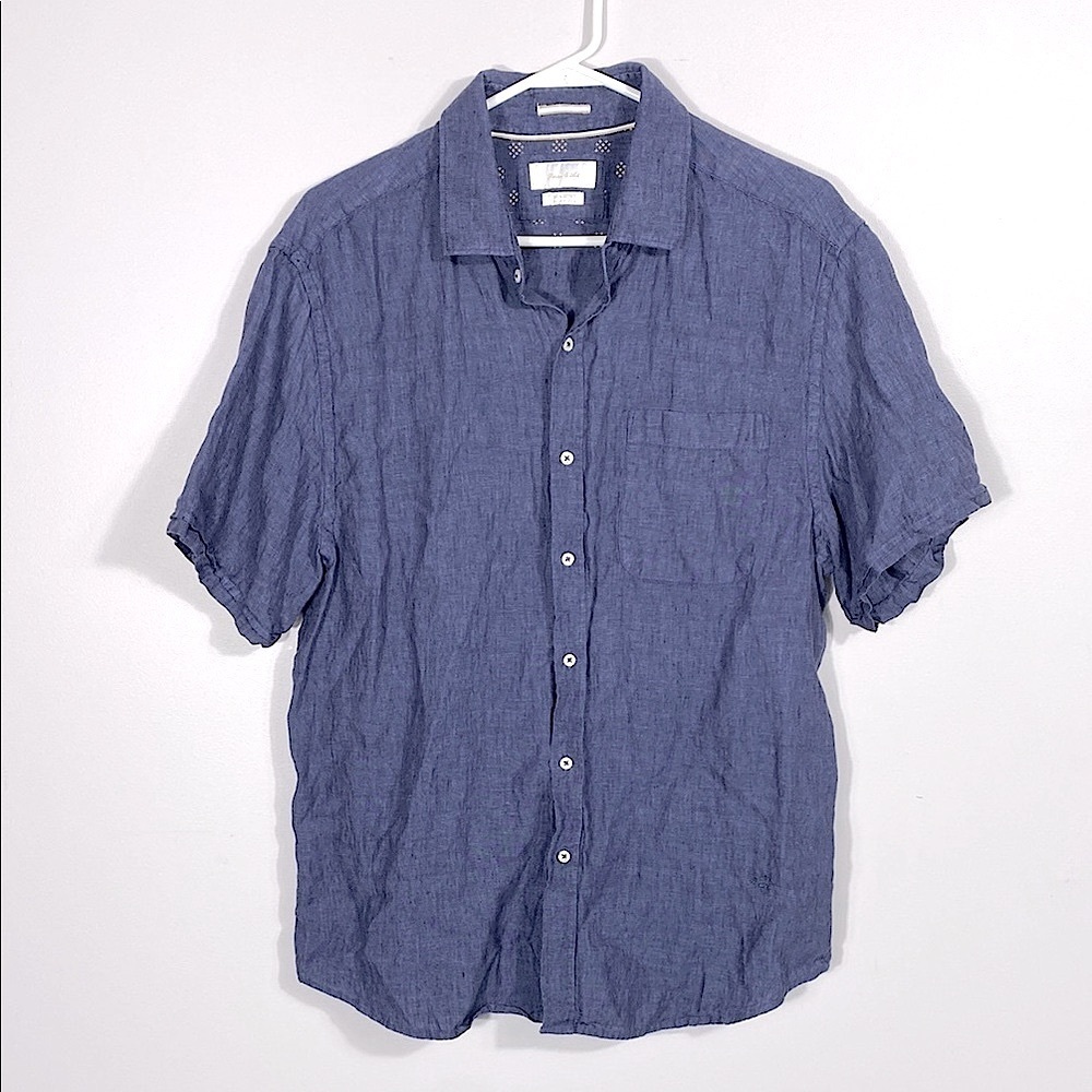 Porter & Ash 100% linen navy short sleeve shirt XL